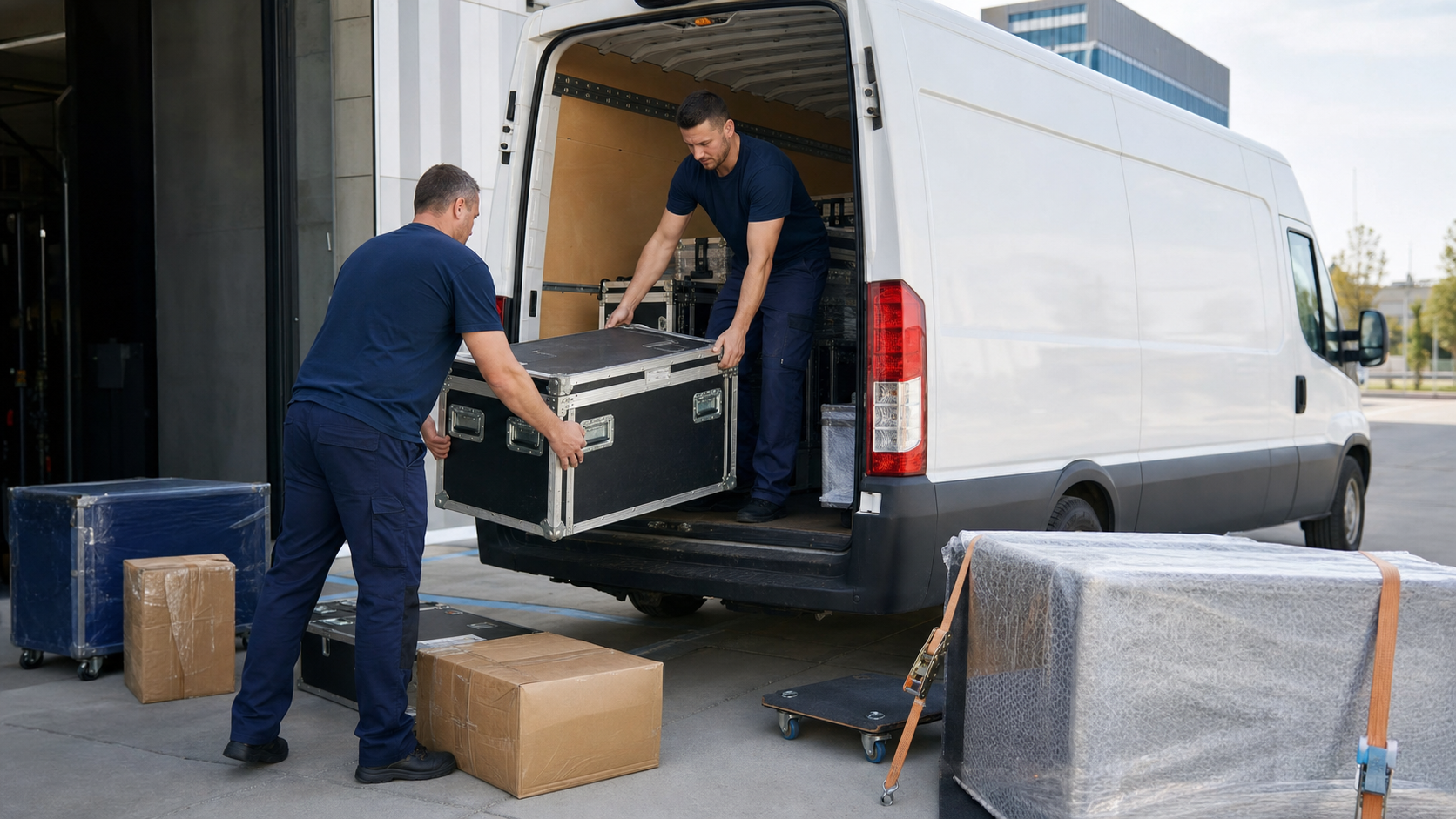 Verpackung des Messestandes - Verladung in ein Transportfahrzeug